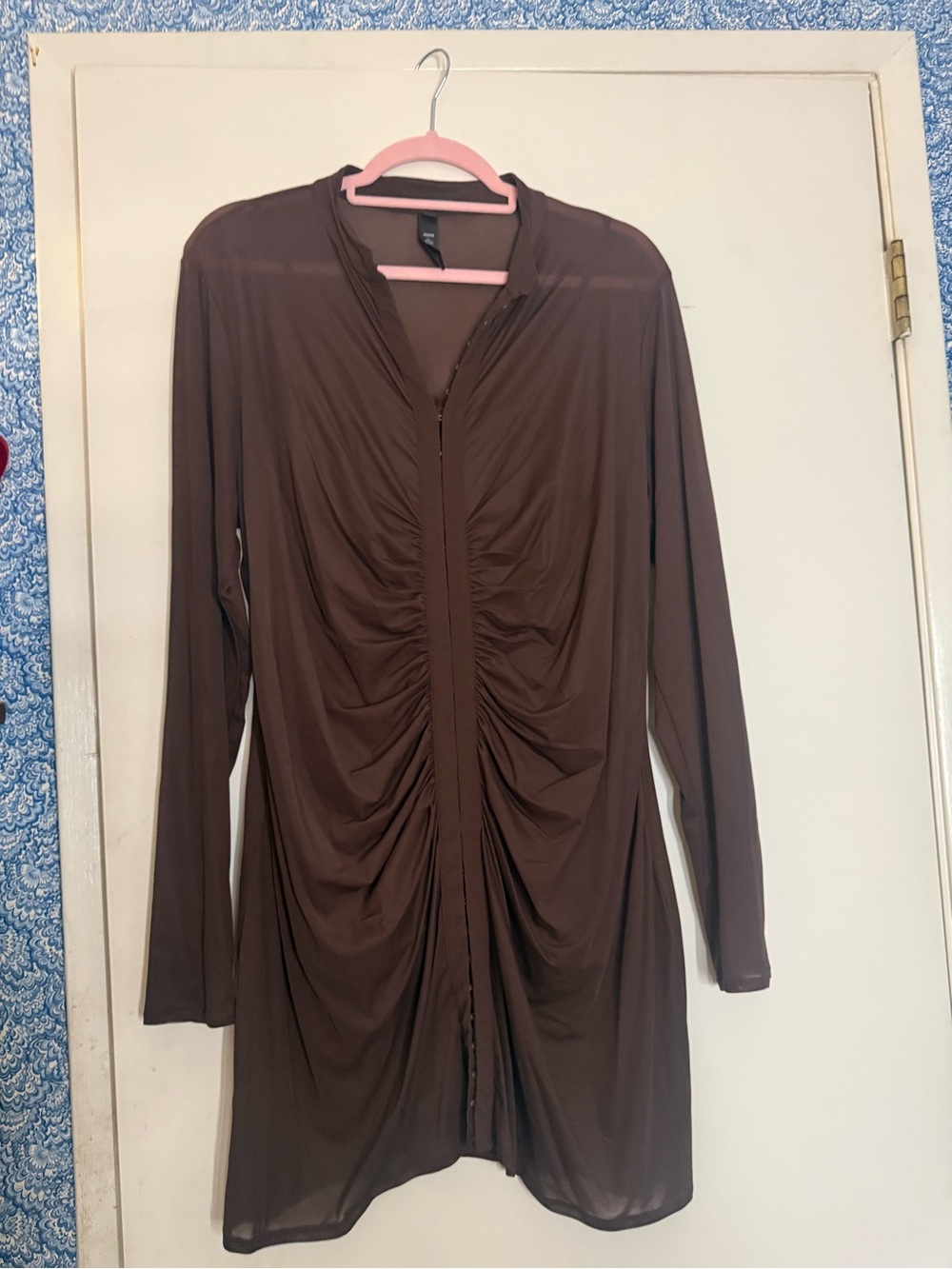 SKIMS Brown Long Sleeve Ruched Mini Dress